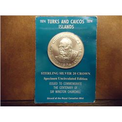 1974 TURKS & CAICOS ISLANDS STERLING SILVER 20