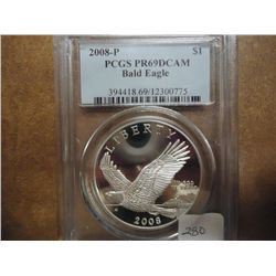 2008-P BALD EAGLE SILVER DOLLAR PCGS PR69 DCAM