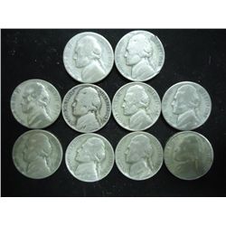 10 ASSORTED 35% SILVER JEFFERSON WAR NICKELS