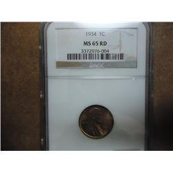 1934 LINCOLN CENT NGC MS65RD