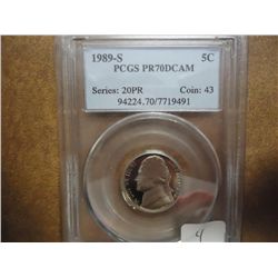 1989-S JEFFERSON NICKEL PCGS PR70 DCAM