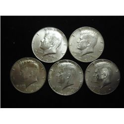 5 ASSORTED 40% SILVER KENNEDY HALF DOLLARS