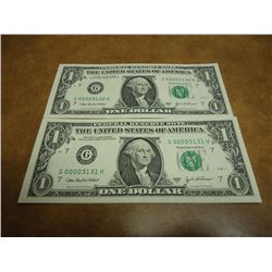 2-2003-A $1 FRN'S LOW CONSECUTIVE SERIAL 'S (UNC)