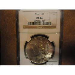 1923 PEACE SILVER DOLLAR NGC MS62
