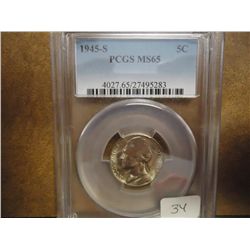 1945-S 35% SILVER JEFFERSON WAR NICKEL PCGS MS65