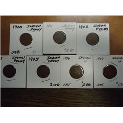 1900,01,02,03,05,06 & 07 INDIAN HEAD CENTS