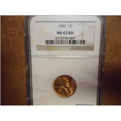 1942 LINCOLN CENT NGC MS65 RD