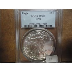 1998 AMERICAN SILVER EAGLE PCGS MS68