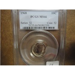 1968 ROOSEVELT DIME PCGS MS66