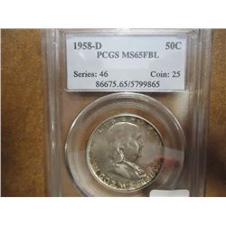 1958-D FRANKLIN HALF DOLLAR PCGS MS65 FBL