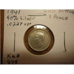 1941 GREAT BRITAIN SILVER 3 PENCE AU