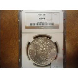 1887 MORGAN SILVER DOLLAR NGC MS62