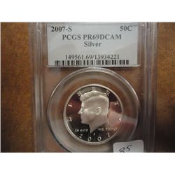 2007-S SILVER KENNEDY HALF DOLLAR PCGS PR69 DCAM