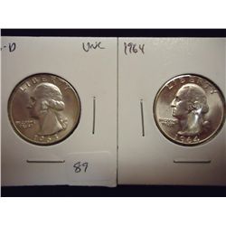 1963-D & 64 WASHINGTON SILVER QUARTERS UNC
