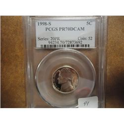 1998-S JEFFERSON NICKEL PCGS PR70 DCAM