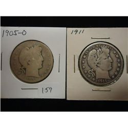 1905-O & 1911 BARBER HALF DOLLARS
