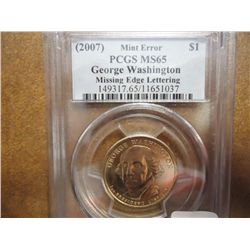 ERROR 2007 WASHINGTON DOLLAR MISSING EDGE LETTERS