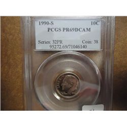 1990-S ROOSEVELT DIME PCGS PR69 DCAM