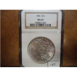 1886 MORGAN SILVER DOLLAR NGC MS64