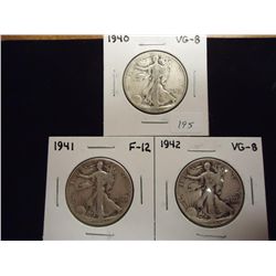 1940,41 & 42 WALKING LIBERTY HALF DOLLARS