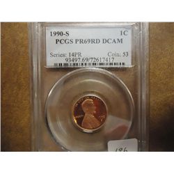 1990-S LINCOLN CENT PCGS PR69 RD DCAM