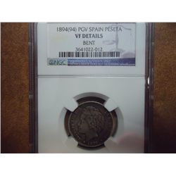 1894 (94) PGV SPAIN PESETA NGC VERY FINE DETAILS