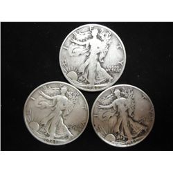 1942-D,43 & 45 WALKING LIBERTY HALF DOLLARS