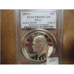 1971-S IKE SILVER DOLLAR PCGS PR69 DCAM