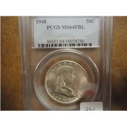 1948 FRANKLIN HALF DOLLAR PCGS MS64FBL