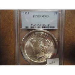 1923 PEACE SILVER DOLLAR PCGS MS63