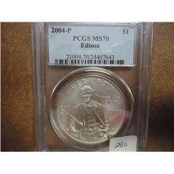 2004-P EDISON SILVER DOLLAR PCGS MS70