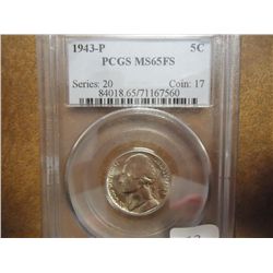 1943-P 35% SILVER JEFFERSON WAR NICKEL PCGS MS65FS