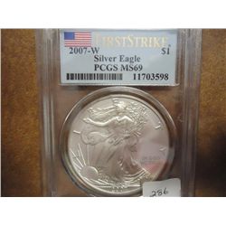 2007-W AMERICAN SILVER EAGLE PCGS MS69