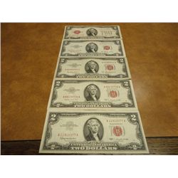 1928-G,53,53-A,53-B & 63 $2 RED SEAL US NOTES