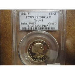 1981-S TYPE I SBA DOLLAR PCGS PR69 DCAM