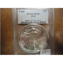 1991 AMERICAN SILVER EAGLE PCGS MS68