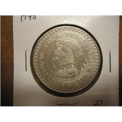 1948 MEXICO SILVER 5 PESOS (UNC) .8680 OZ. ASW