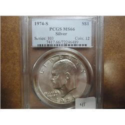 1974-S IKE SILVER DOLLAR PCGS MS66
