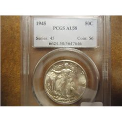 1945 WALKING LIBERTY HALF DOLLAR PCGS AU58