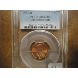 1982-D ZINC SMALL DATE LINCOLN CENT PCGS MS65RD