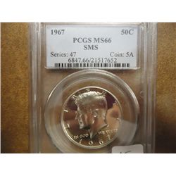 1967 SMS KENNEDY HALF DOLLAR PCGS MS66