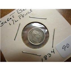 1834 GREAT BRITAIN SILVER 1 1/2 PENCE