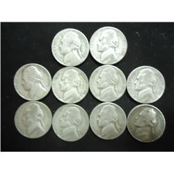 10 ASSORTED 35% SILVER JEFFERSON WAR NICKELS