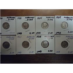 1930,31,34,35,36,37,38 & 39 MERCURY DIMES
