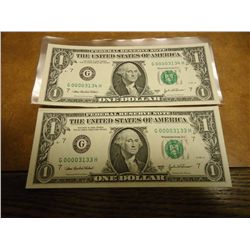 2-2003-A $1 FRN'S LOW CONSECUTIVE SERIAL 'S (UNC)