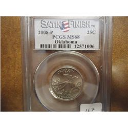 2008-P OKLAHOMA QUARTER PCGS MS68 SATIN FINISH