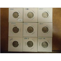 1920,26,27,29,30,34,35,36-D & 37 BUFFALO NICKELS