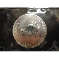 1992 CANADA SILVER $5 MAPLE LEAF UNC