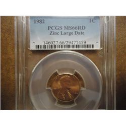 1982 ZINC LARGE DATE LINCOLN CENT PCGS MS66RD