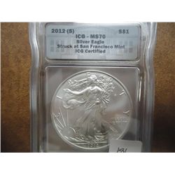 2012-S AMERICAN SILVER EAGLE ICG MS70